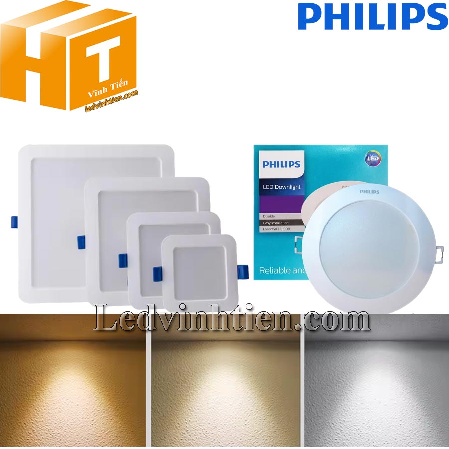 Có 2 mẩu đèn led âm trần Eridani DL190B LED6 D100 7W 840 WH SNI đó là loại tròn và vuông, gắn âm trần 