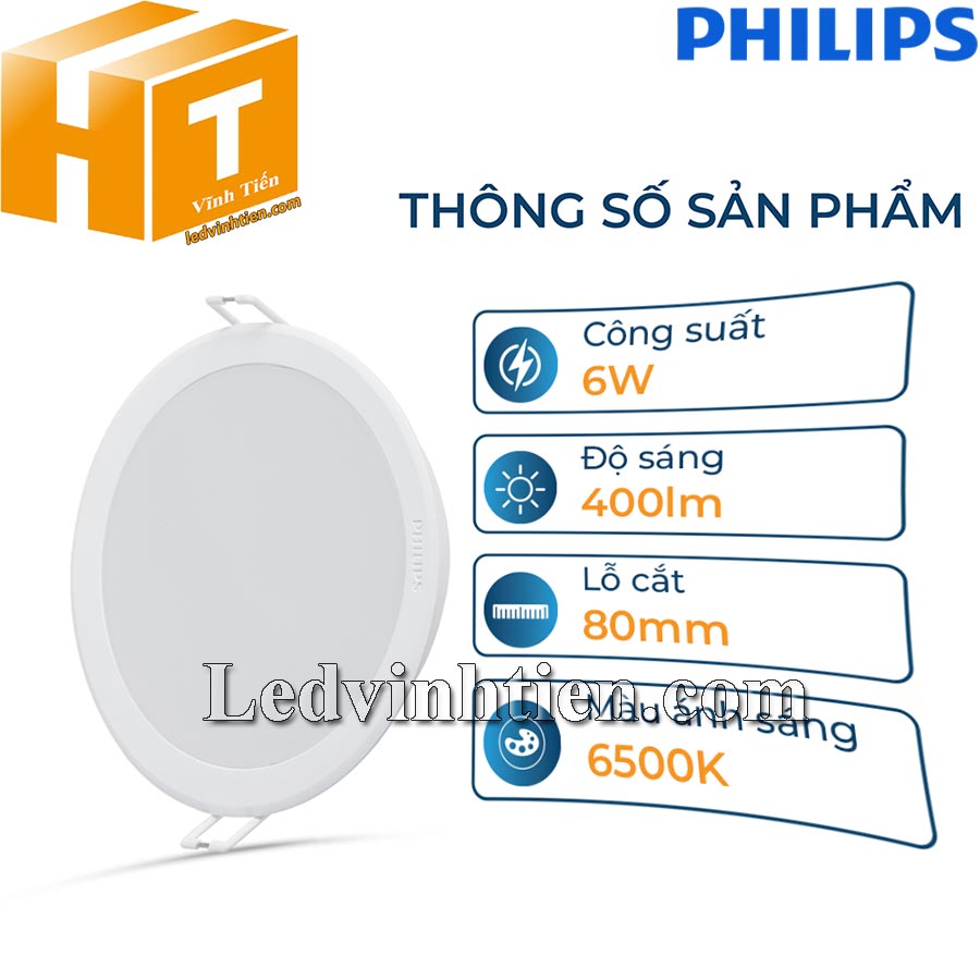 Đèn led downlight âm trần tròn 6W 59444 Meson 080 Philips