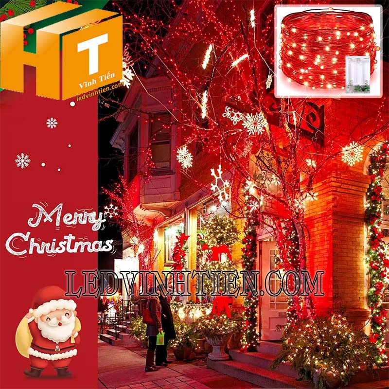 Đèn trang trí noel màu đỏ dùng pin