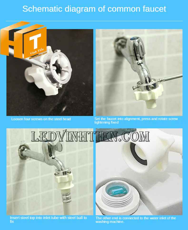 Hướng dẫn cách  lắp đặt Dây cấp nước máy giặt loại tốt, giá rẻ tại công ty Vĩnh Tiến