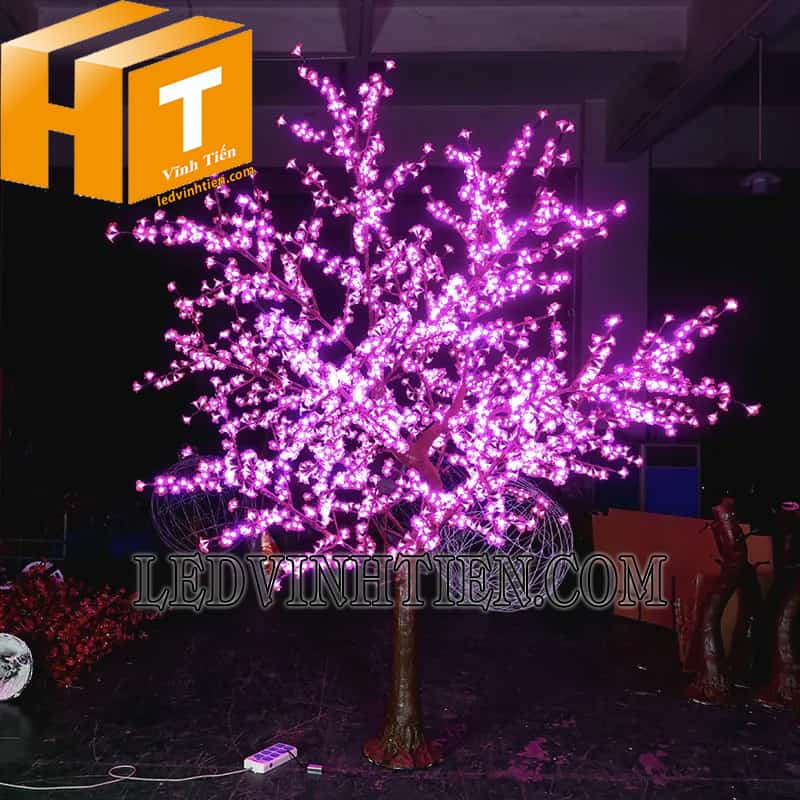 Cây hoa đèn led 1.5m màu hồng