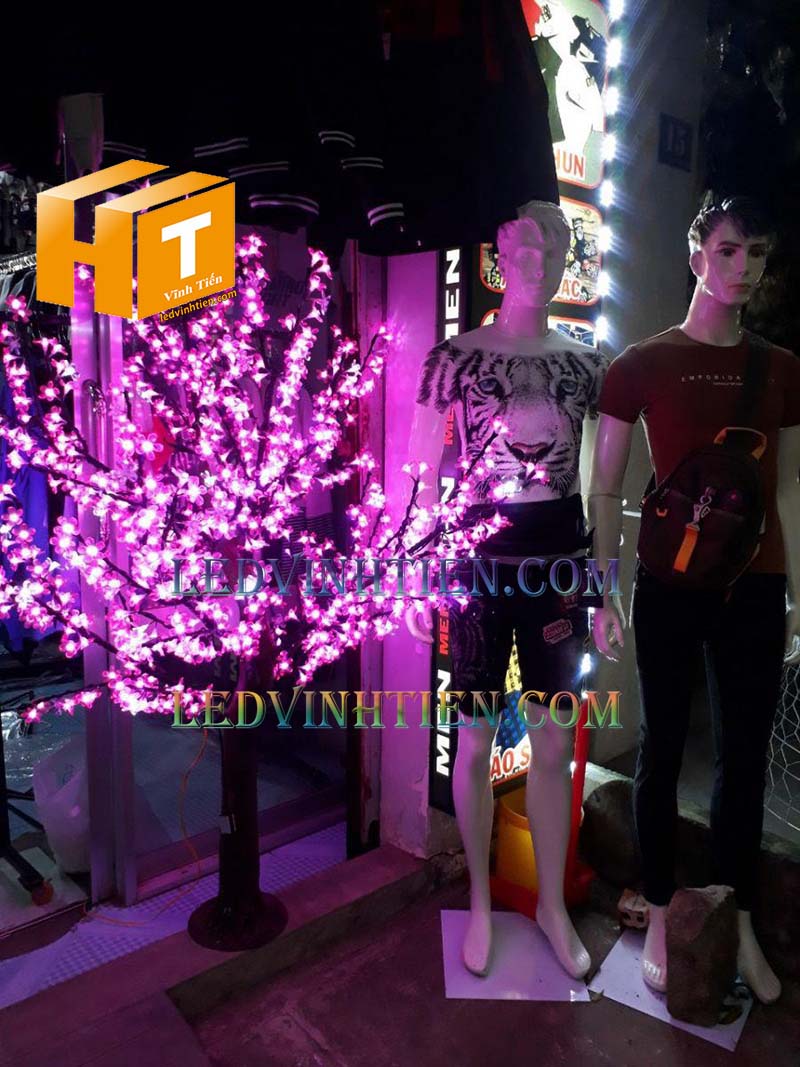 Cây hoa đào đèn led màu hồng 