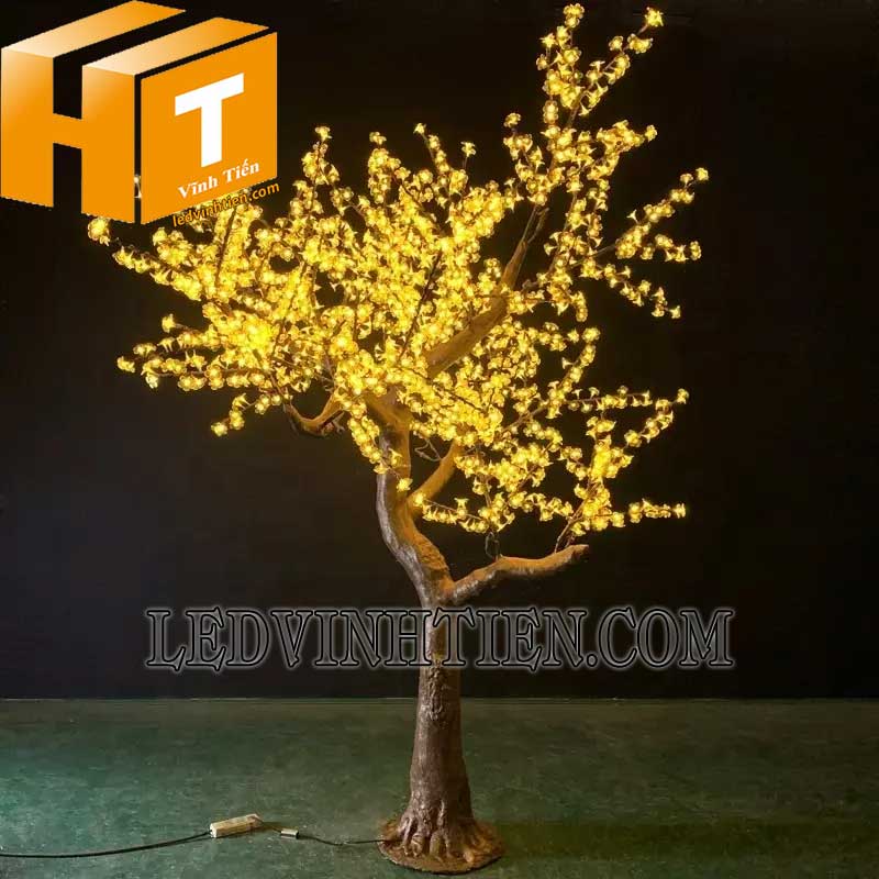 Cây hoa mai đèn led 2m màu xanh lá loại tốt