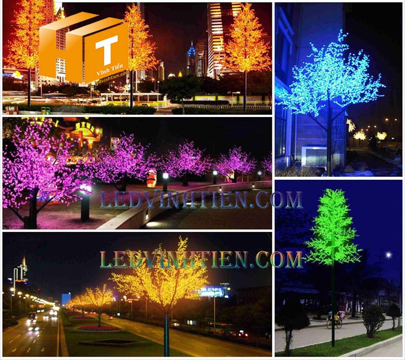 Cây hoa đào đèn led màu xanh dương