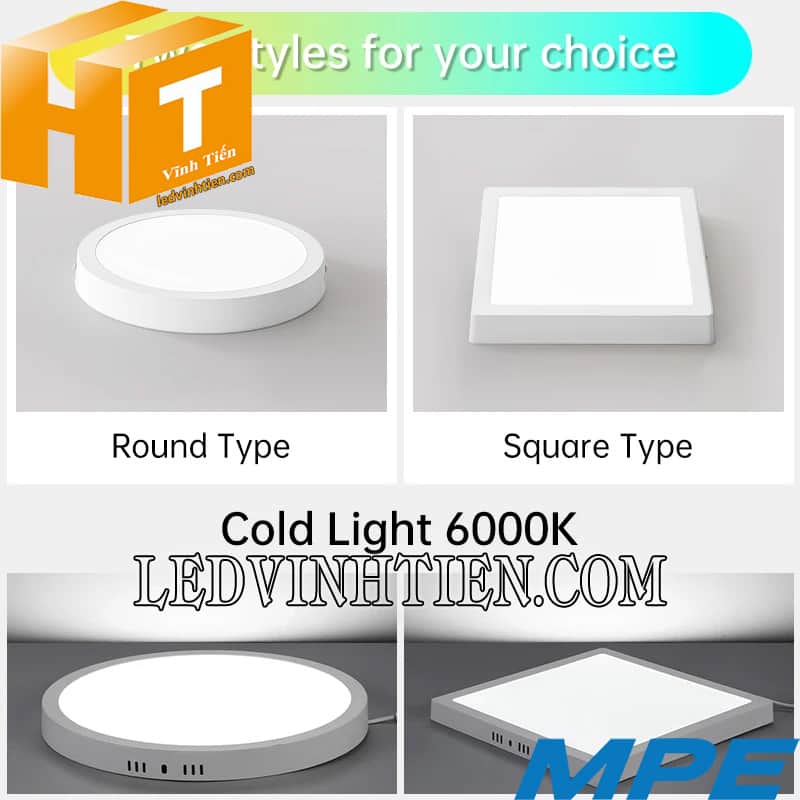 Đèn Led Panel Vuông Nổi Dimmer 18W trắng, vàng siêu sáng