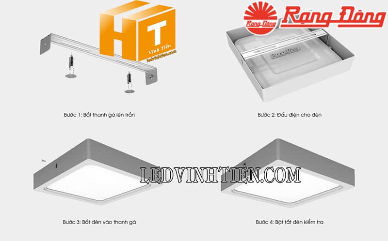 Cách lắp đặt đèn led ốp trần nổi Rạng Đông 18W