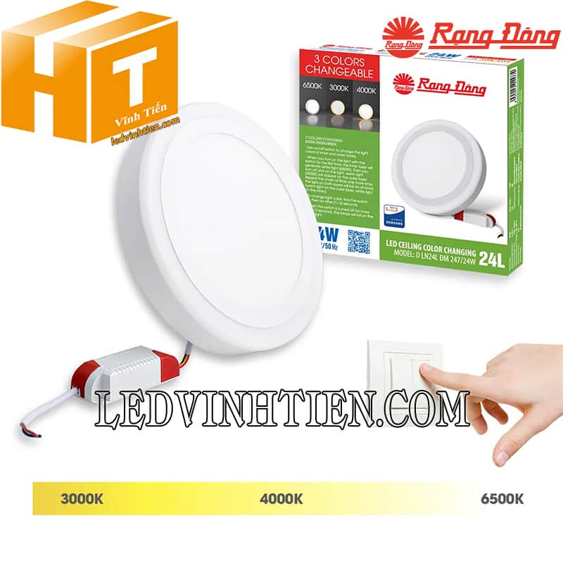 Đèn led ốp trần nổi tròn đổi màu 24W LN24 ĐM 247/24W