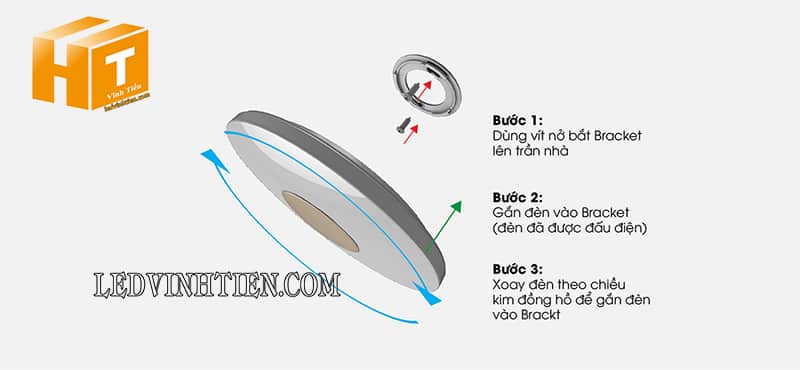 Cách lắp đặt đèn led ốp trần nổi  25W rạng đông
