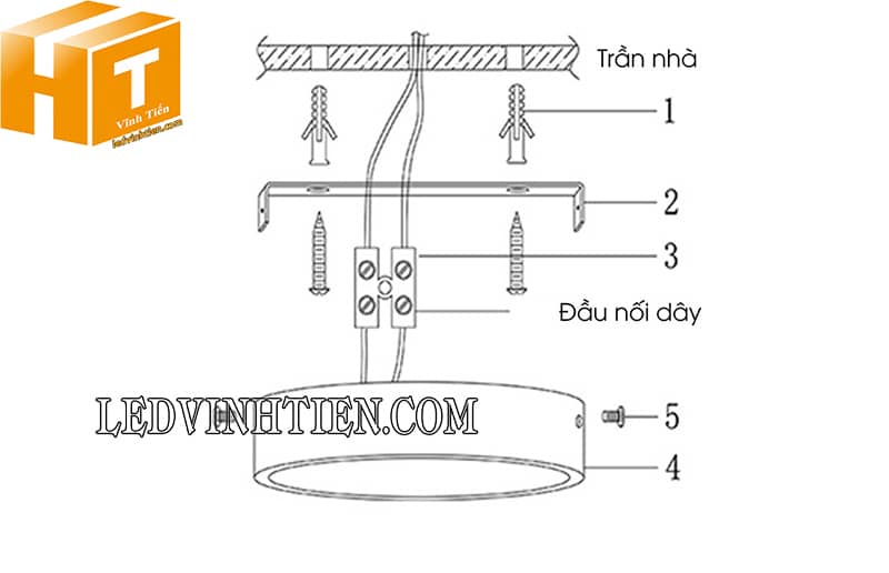 Cách lắp đèn đèn led ốp nổi đế nhựa rạng đông