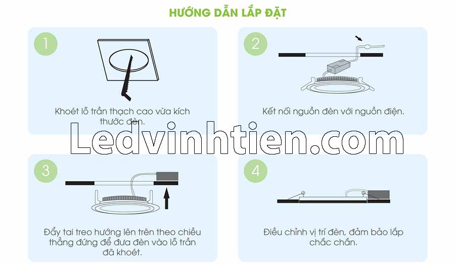 Hình ảnh chi tiết hướng dẫn cách lắp đặt đèn led panel tròn rạng đông