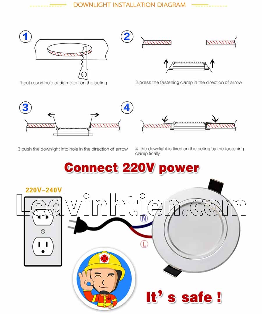 cách lắp đặt đèn led downlight âm trần viền vàng, bạc Rạng Đông