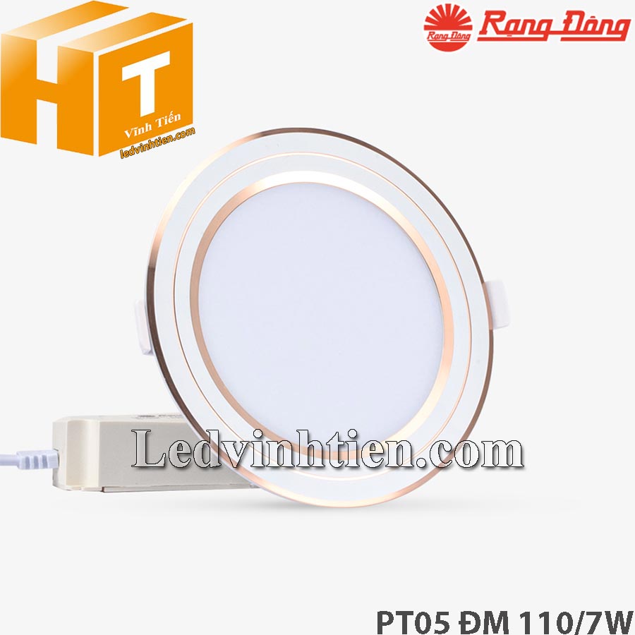 Đèn led panel tròn đổi màu 110/7W loại tốt, viền vàng, viền bạc