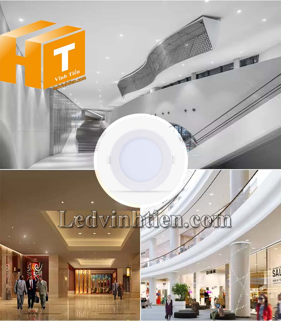 Đèn led panel tròn đổi màu 90/7W PT04 ĐM dùng chiếu sáng trung tâm thương mại, shop thời trang