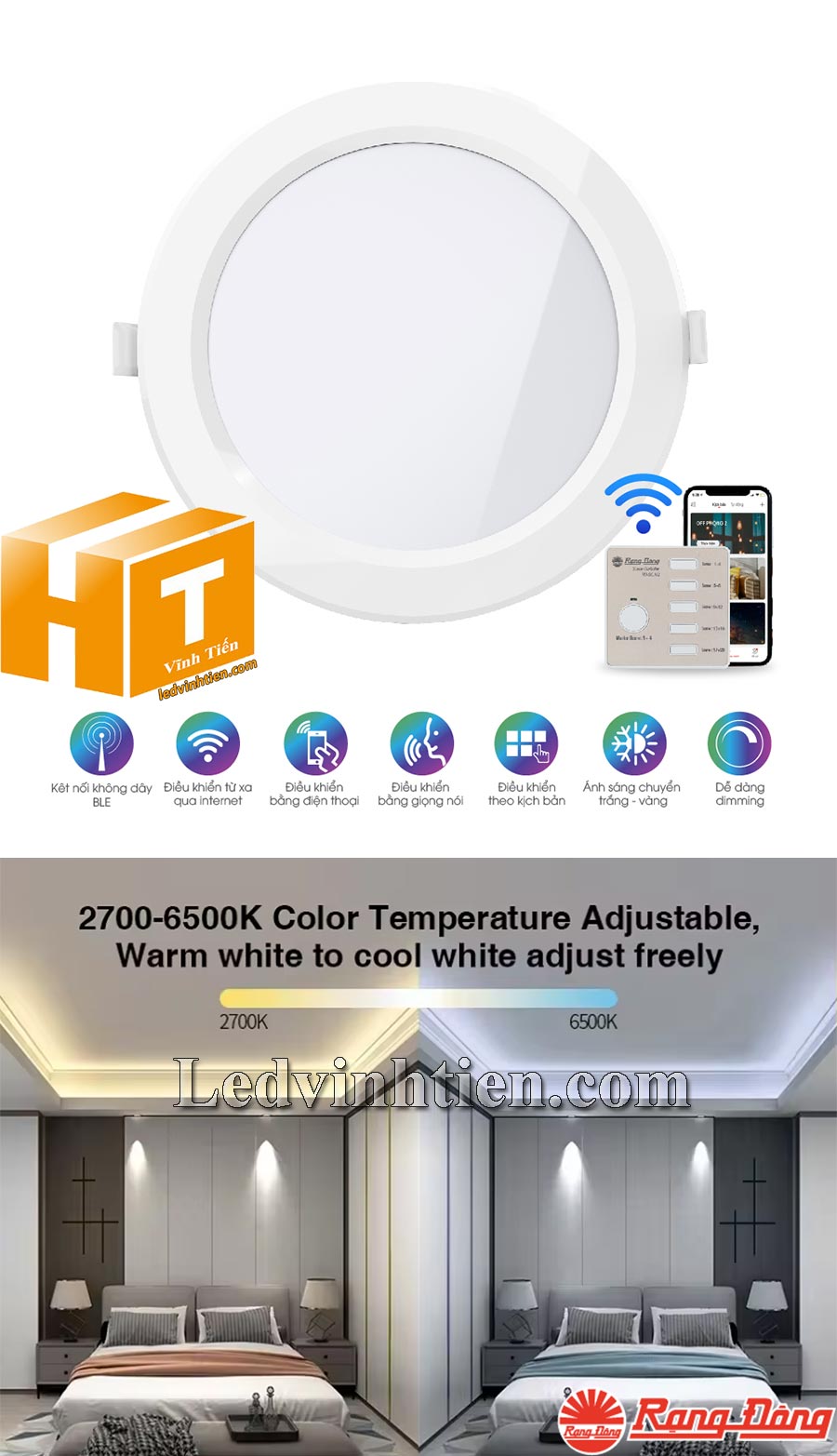 Đèn Led Panel Tròn Đổi Màu 135/12W PT04.BLE Dễ dàng sử dụng với mọi lứa tuổi