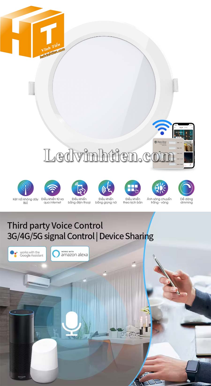 Đèn Led Panel Tròn Đổi Màu 135/12W PT04.BLE Điều khiển smart lighting đích thực – Tunable white, công nghệ kết nối bluetooth mesh