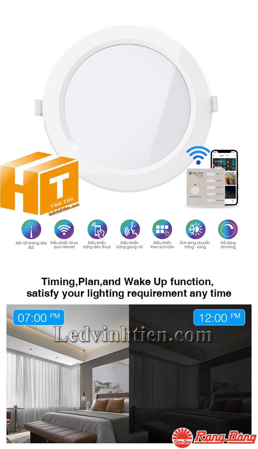 Đèn Led Panel Tròn Đổi Màu 135/12W PT04.BLE Tiện nghi hơn với kịch bản tự động kích hoạt