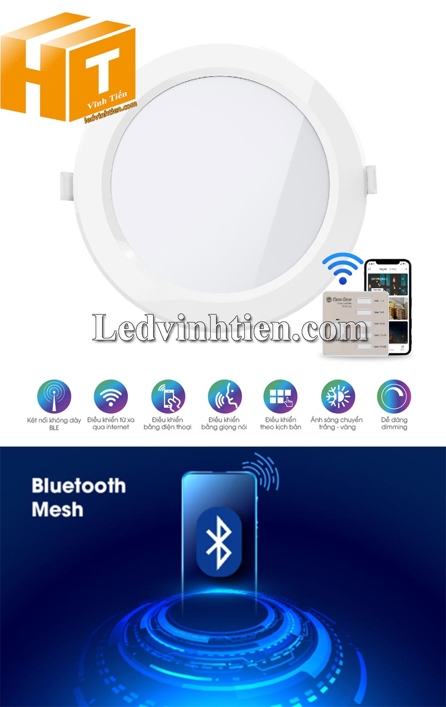 Đèn Led Panel Tròn Đổi Màu 135/12W PT04.BLE Công nghệ kết nối bluetooth mesh