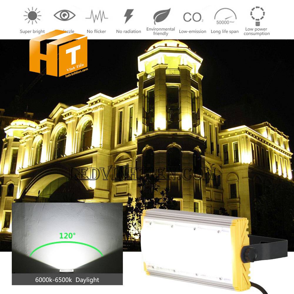 Đèn pha led chiếu biển hiệu ngoài trời 50w, chip COB