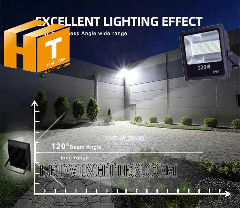 Đèn pha led 200W chiếu sáng sân vườn