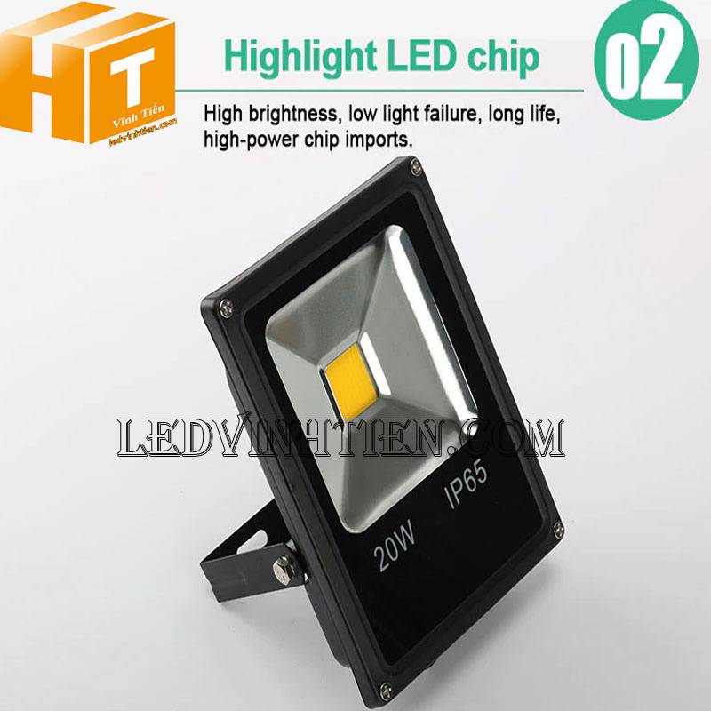 Đèn led pha siêu mỏng 20w chính hãng