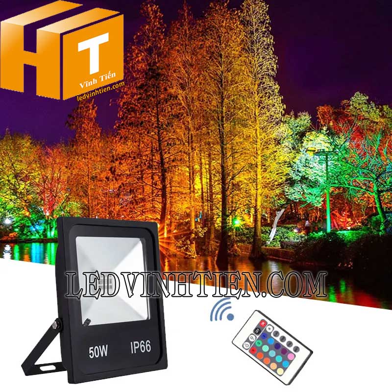 Đèn pha led 50W RGB vỏ đen dùng chiếu sáng ngoài trời