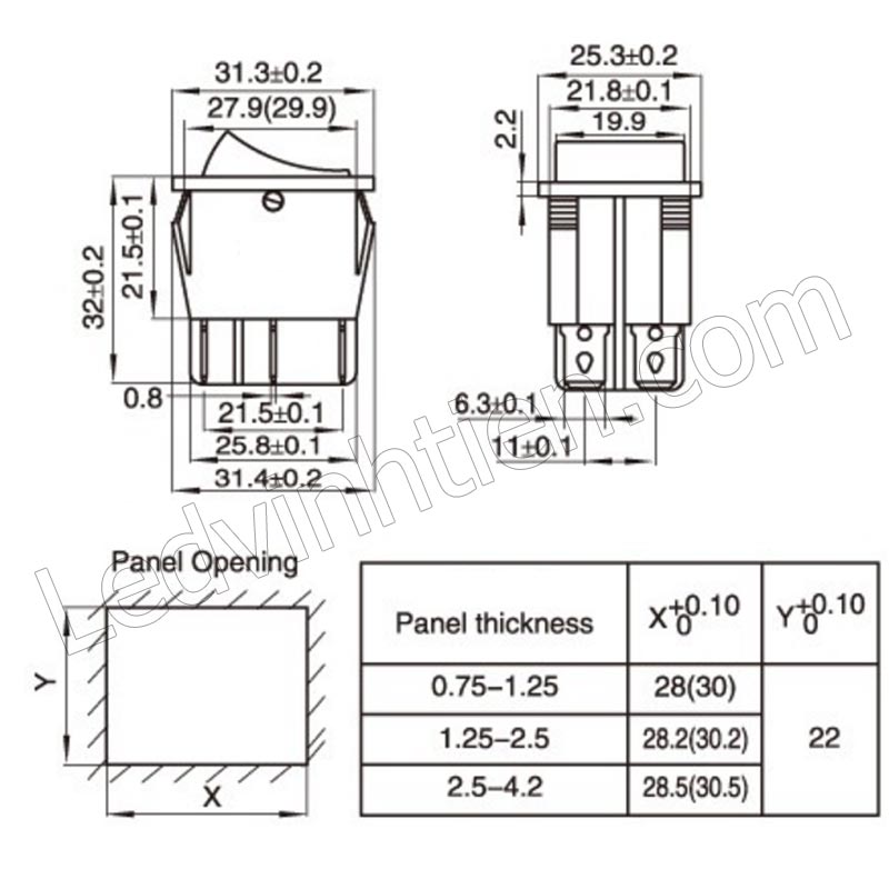 Công tắc nguồn KCD4-102 16A 250V  - Vĩnh Tiến