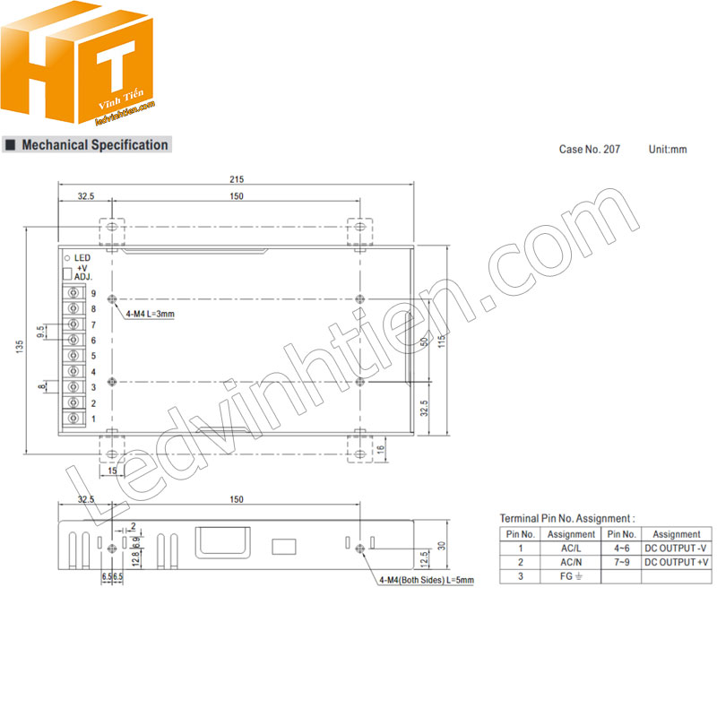 Thông số kỹ thuật của nguồn Meanwell 12V 17A LRS-200-12