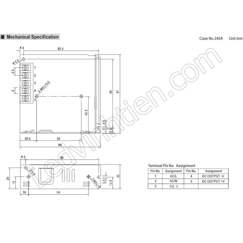 Thông số kỹ thuật của nguồn Meanwell 12V 6A LRS-75-12