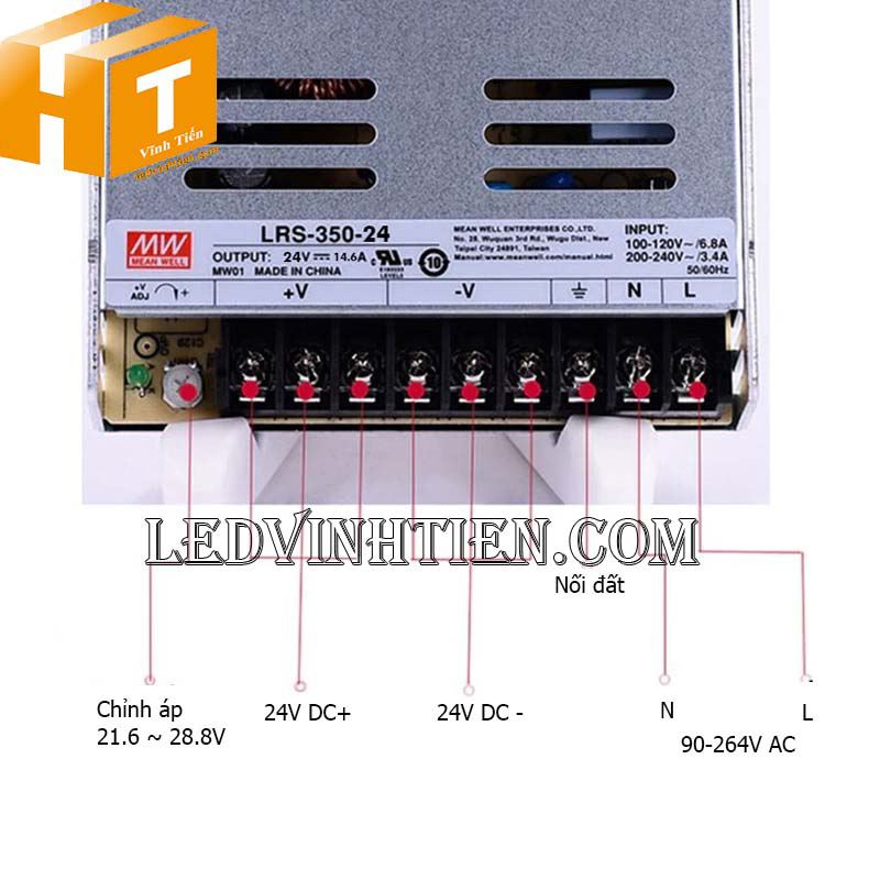 Thông số kỹ thuật của nguồn Meanwell 24V 14.6A LRS-350-24