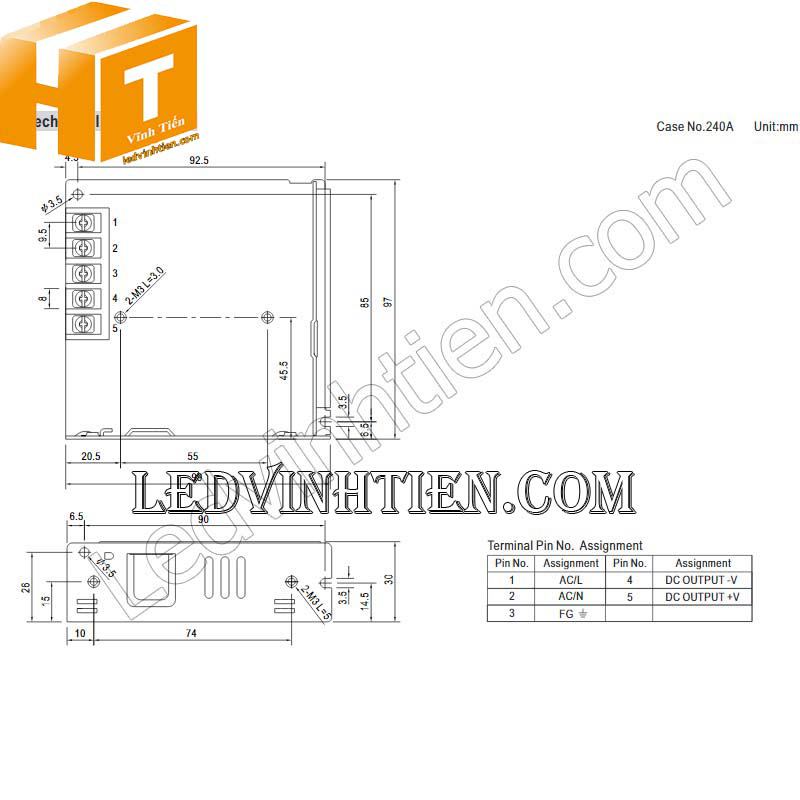 Thông số kỹ thuật của nguồn Meanwell 5V 14A LRS-75-5