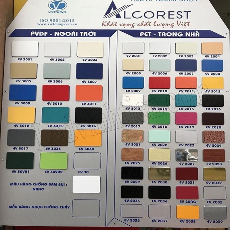 Bảng màu alu Alcorest ngoài trời, trong nhà