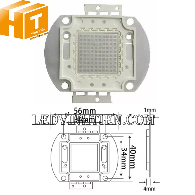 Kích thước chip led 100W cob màu xanh dương