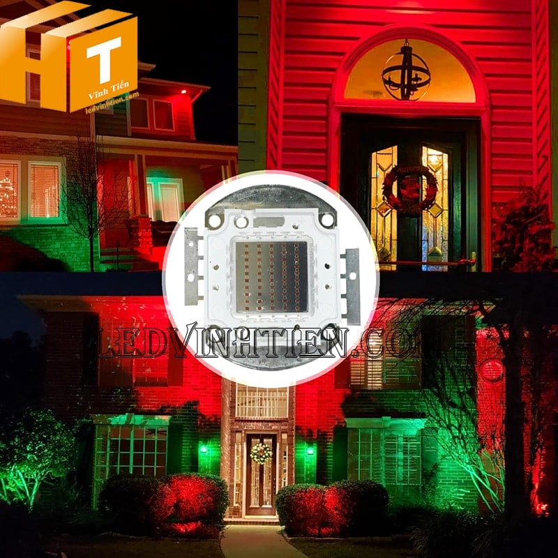 Chip led 50W cob màu đỏ hắt sáng chân tường, cổng, mặt tiền nhà