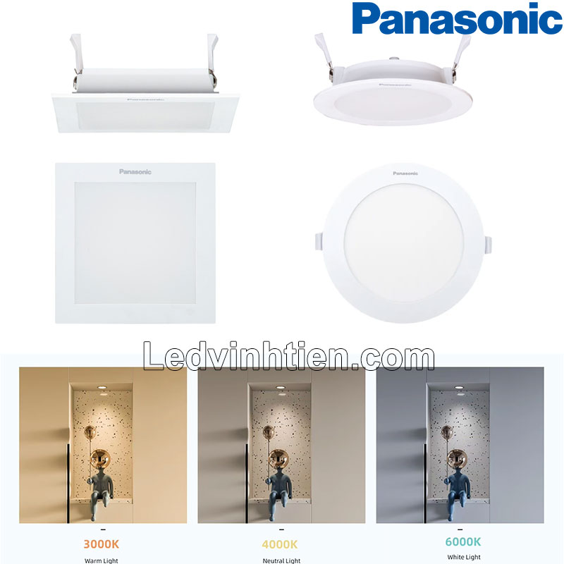 Đèn LED Âm Trần Panasonic Neo Slim Tròn Và Vuông 3 chế độ màu tích hợp trong 1 đèn