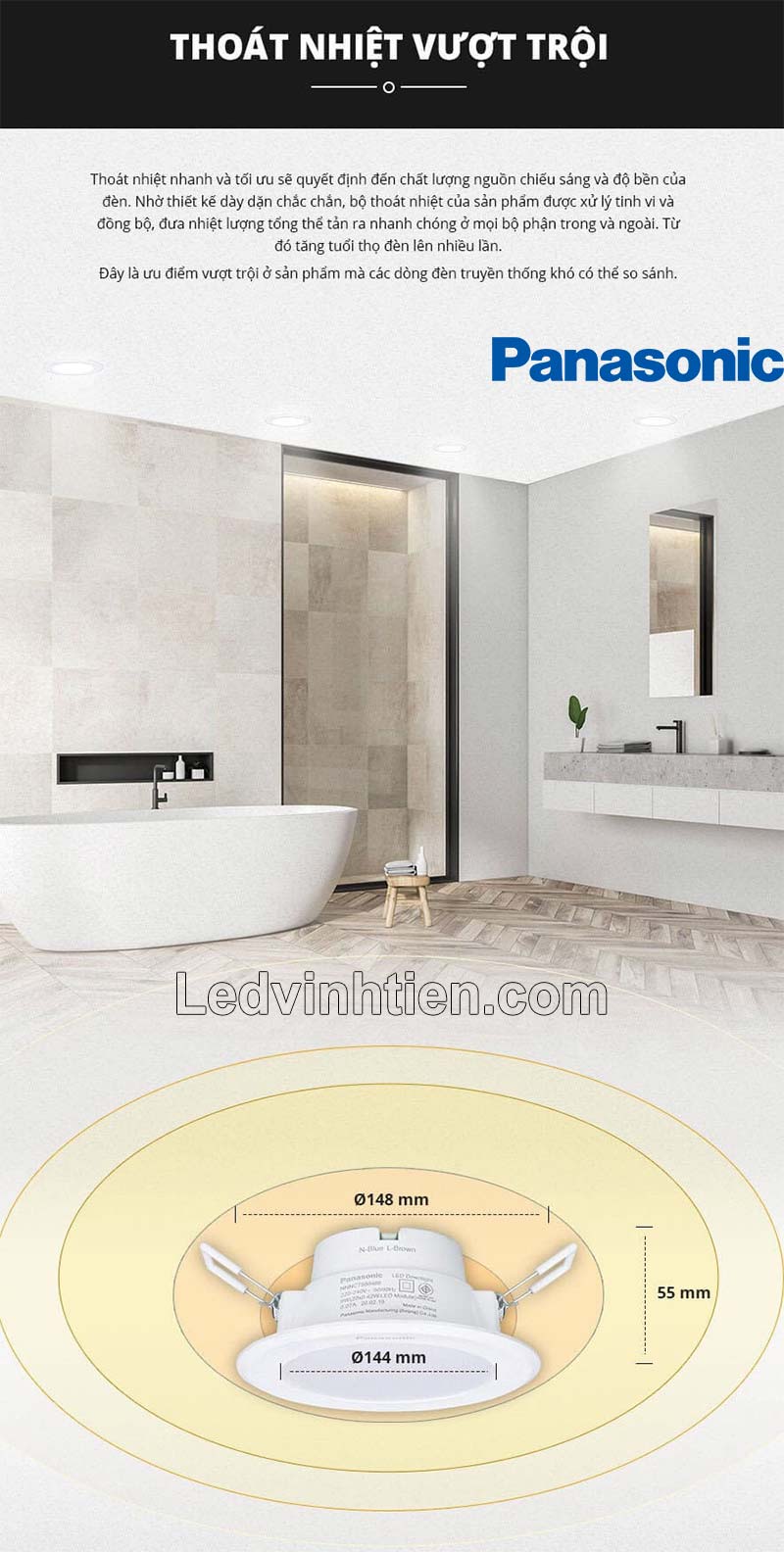 Đèn downlight âm trần Panasonic đổi màu tản nhiệt nhanh 