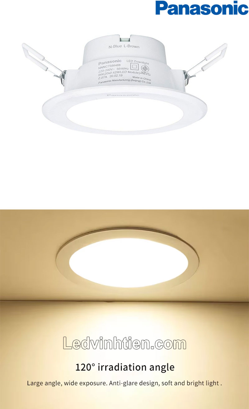 Góc chiếu đèn led downlight DN series Panasonic đổi màu 120o