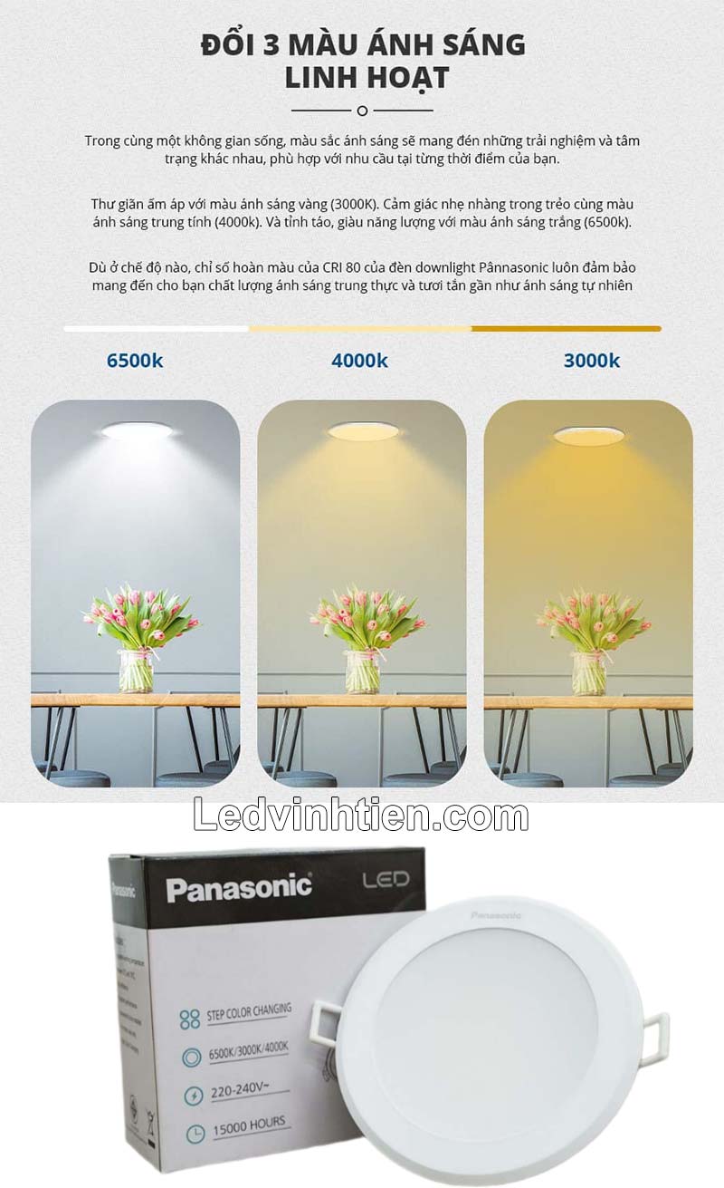 Đèn led downlight DN series Panasonic đổi màu ánh sáng linh hoạt, thay đổi không gian sống