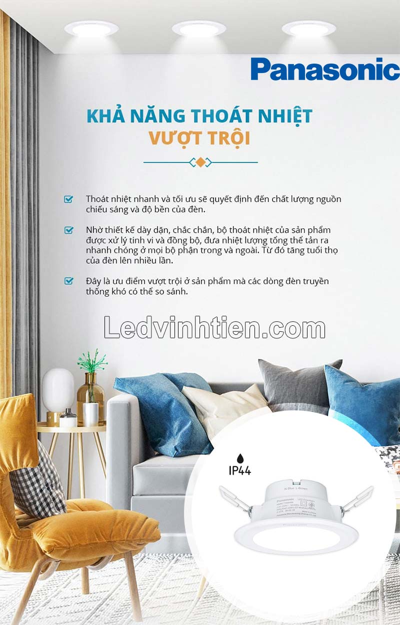 Đèn led downlight chống nước 6W NNNC7643088 dùng chiếu sáng văn phòng, nhà phố