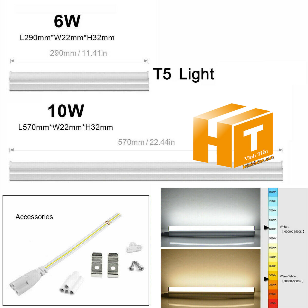 Đèn LED Tuýp T5 3 tấc 4W Liền Máng