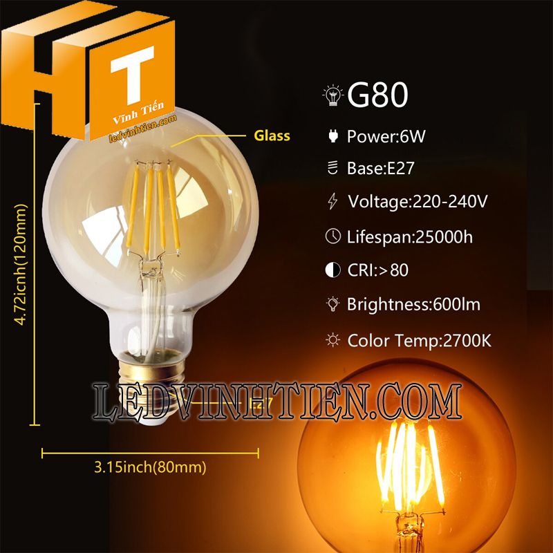 đèn led bulb Edison G80 công suất 4W loại tốt