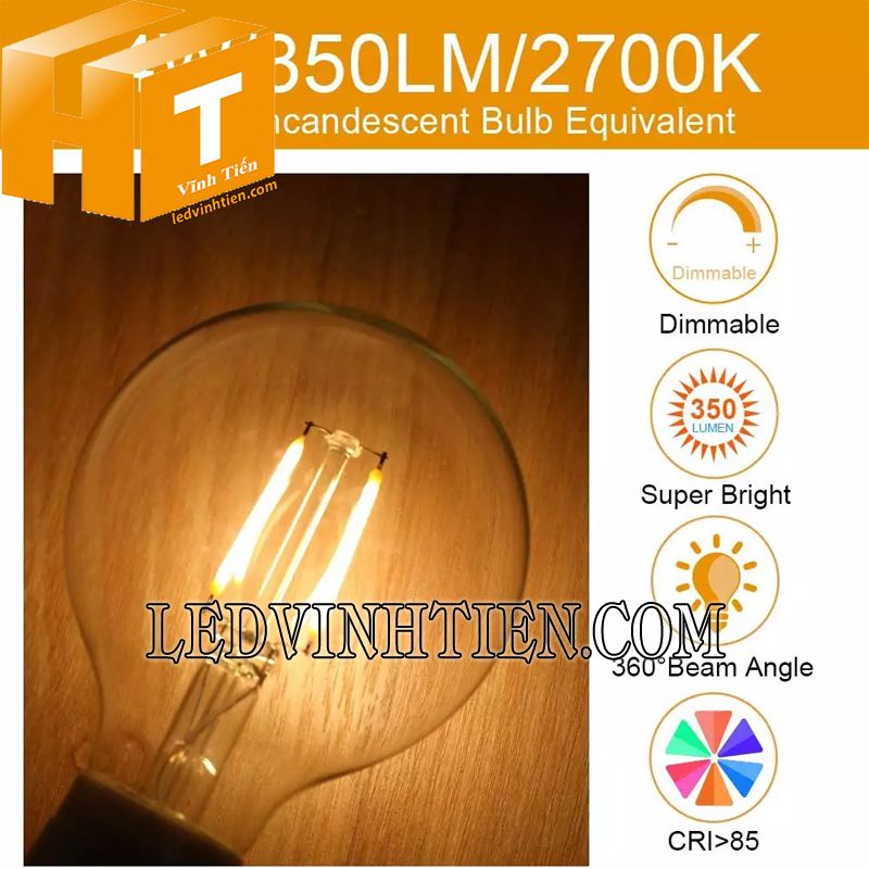đèn led bulb Edison G80 công suất 6W tại Vĩnh Tiến