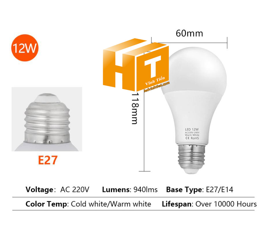 Bóng đèn led búp 5W sáng trắng, vàng, loại tốt dùng trang trí nội thất, quán cà phê