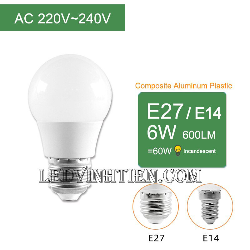 Bóng đèn led búp 6W loại tốt, giá rẻ, Ledvinhtien.com