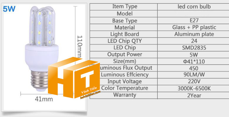 Bóng đèn led chử U 5W