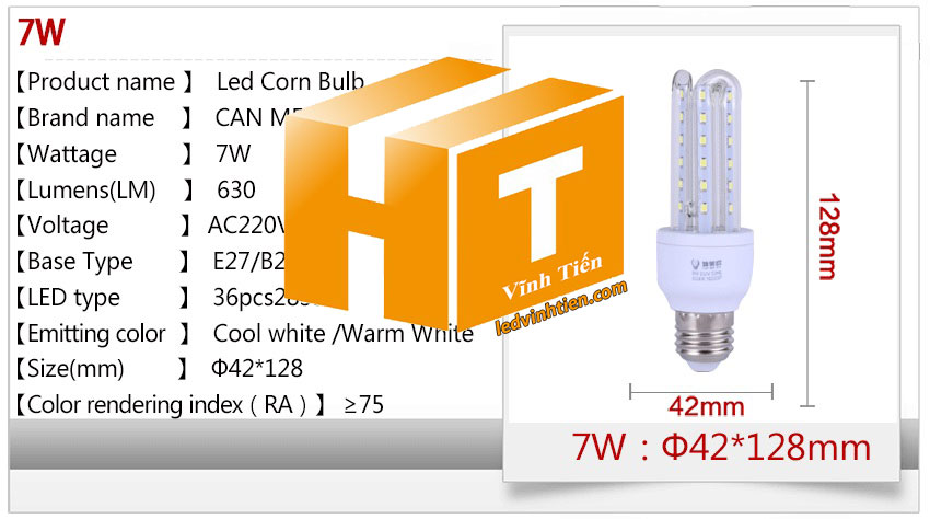 Bóng đèn led chử U 7W ánh sáng trắng, vàng loại tốt, giá rẻ, chất lượng, siêu sáng