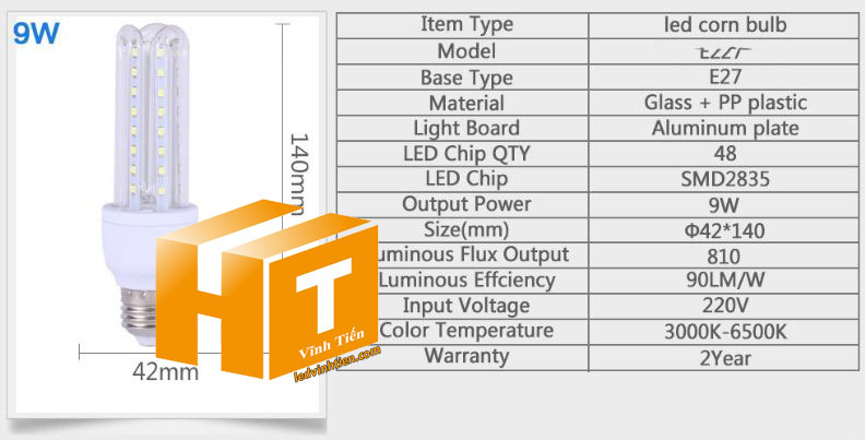 Bóng đèn U led 9W