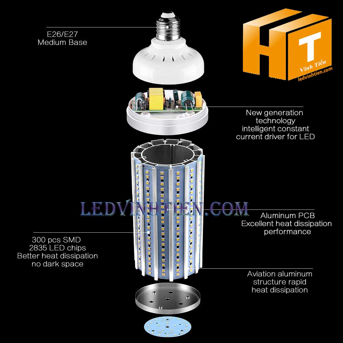 Đèn led trái bắp 36W sáng trắng, vàng, giá rẻ | Ledvinhtien.com