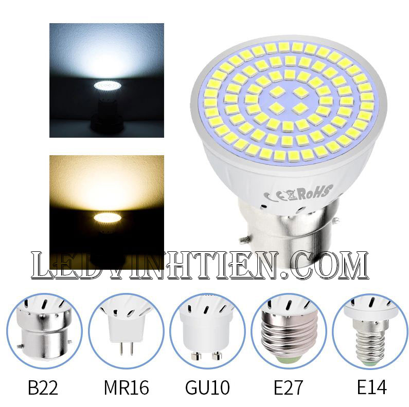 Bóng chén 2W đui vặn MR16, GU10, GU5.3, E14, E27 loại tốt, giá rẻ, ánh sáng đẹp, chất lượng, chính hãng ledvinhtien.com