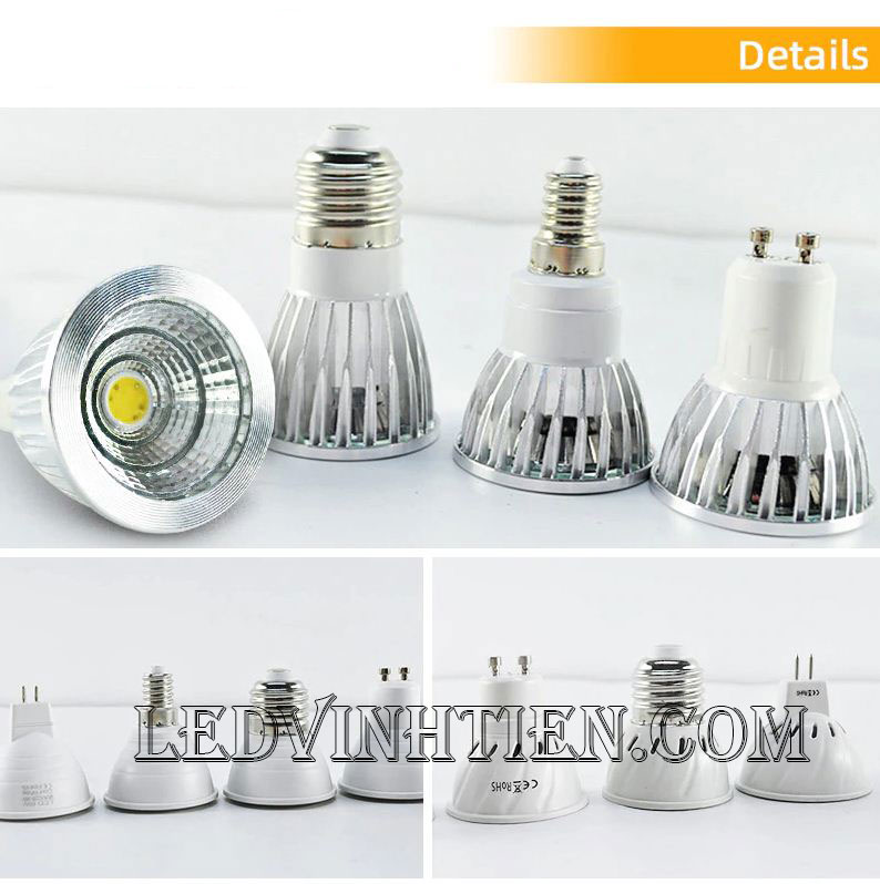 Bóng chén led 3W đui MR16, GU10, GU5.3, E14, E27 loại tốt, giá rẻ, ánh sáng đẹp, chất lượng, chính hãng ledvinhtien.com