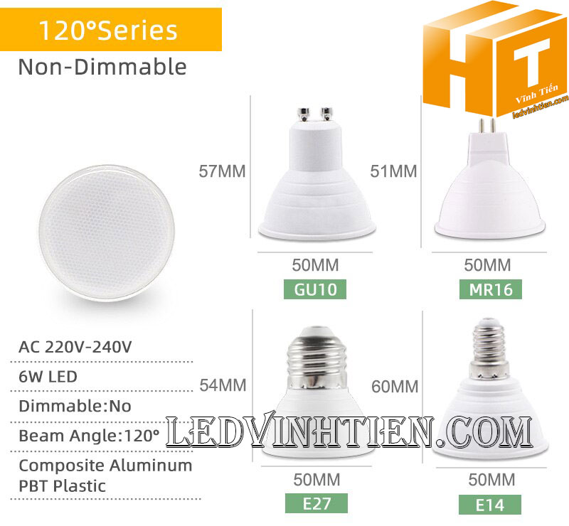 Bóng chén led 4W đui vặn MR16, GU10, GU5.3, E14, E27 loại tốt, giá rẻ, ánh sáng đẹp, chất lượng, chính hãng ledvinhtien.com